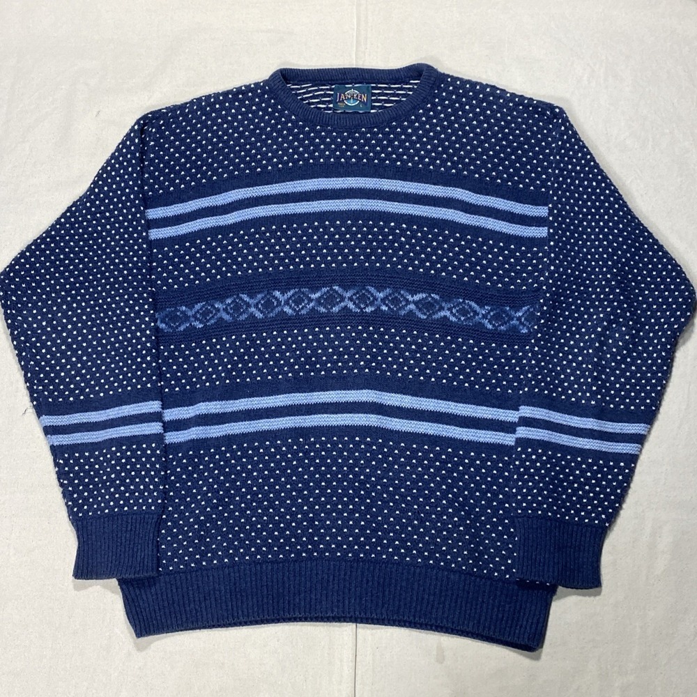 Jantzen Vintage Sweater Crew Neck Mens L Fair Isle Made In USA Birdseye